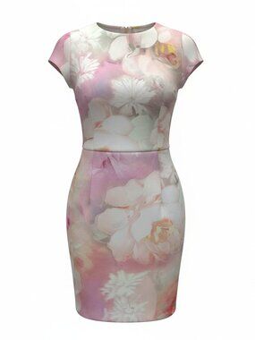 Ted Baker Floral Pink and White Scuba Dress